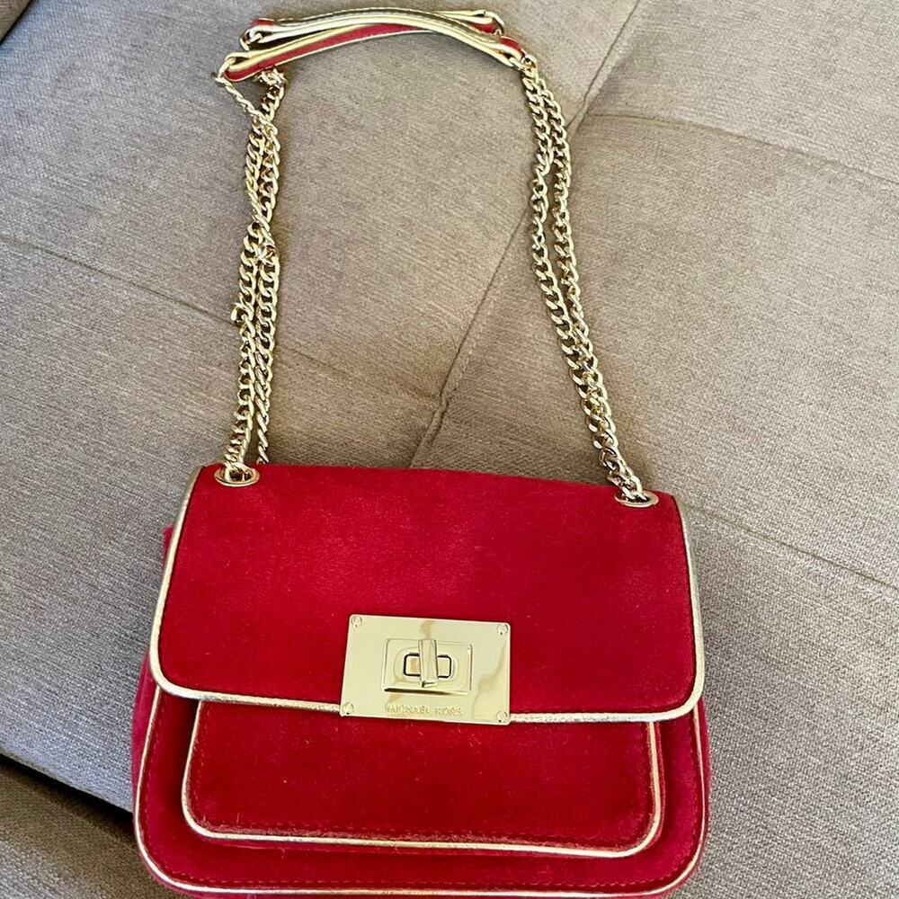 MICHAEL KORS CROSSBODY RED SUEDE GOLDEN STRAP SOPHISTICATED AESTHETIC CORE - Picture 6 of 12